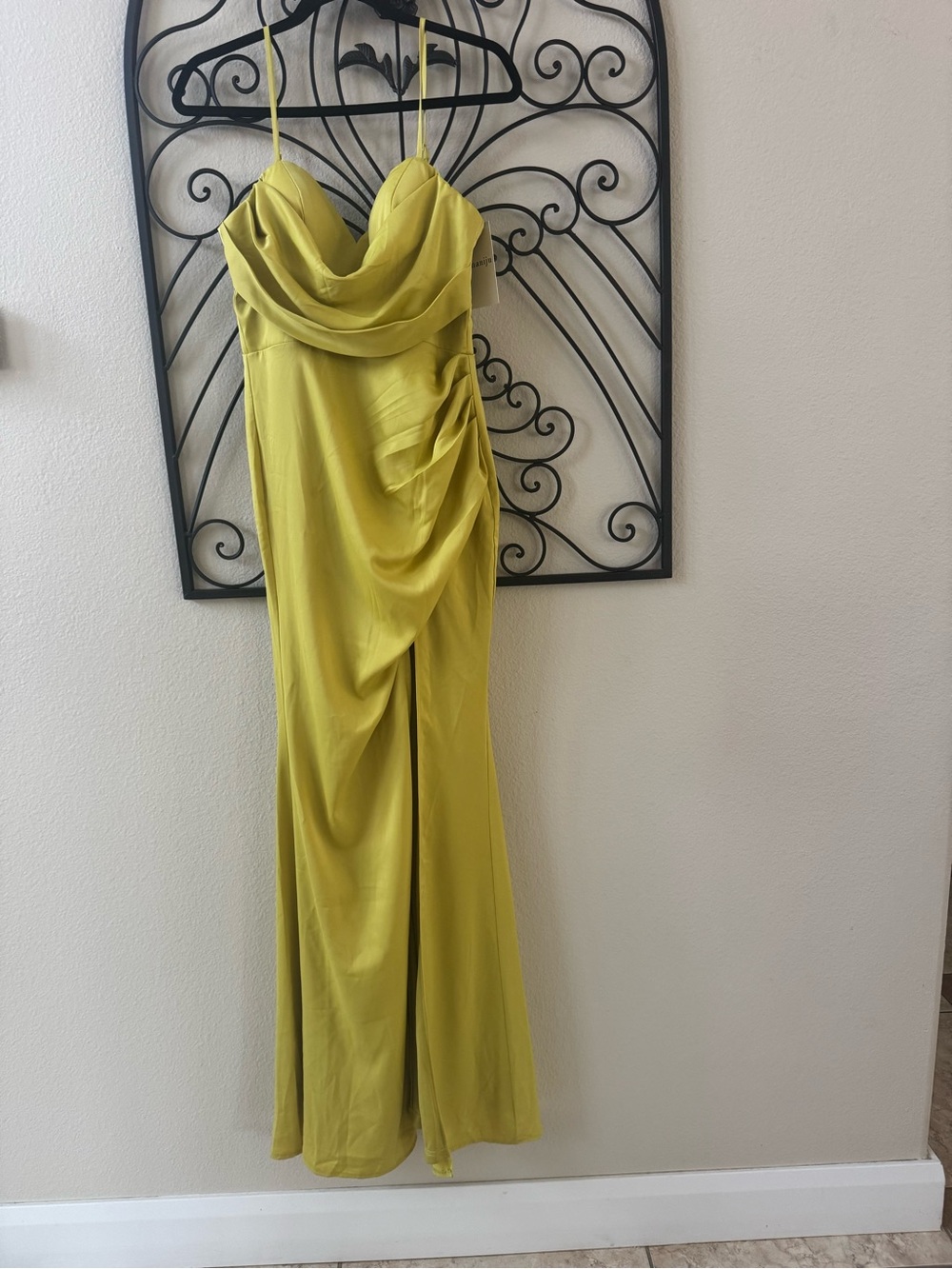 Spaghetti-Strap Cowl Neck Maxi Dress in Chartreuse